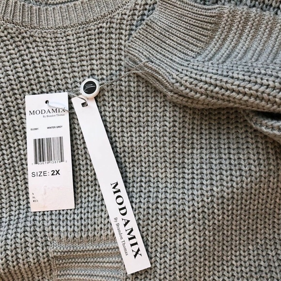 NWT Modamix Women's Gray Scoop Neck Zip Front Long Sleeve Sweater Plus Sizes - Picture 14 of 16